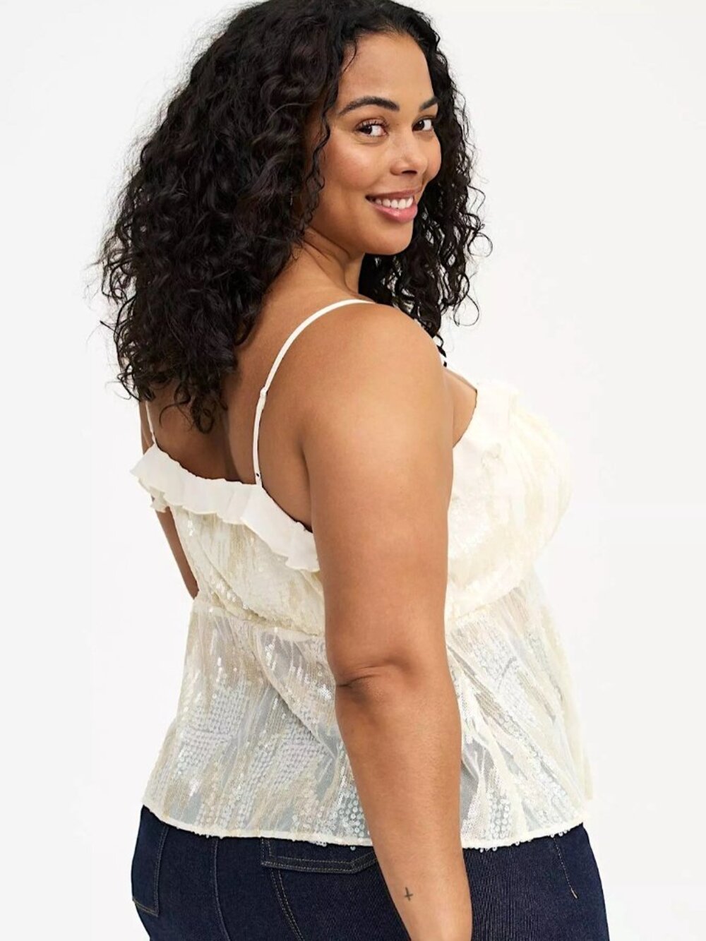 Stunning NWT Torrid Sequin Ruffle Flyaway Cami, Size 1X - Picture 4 of 9